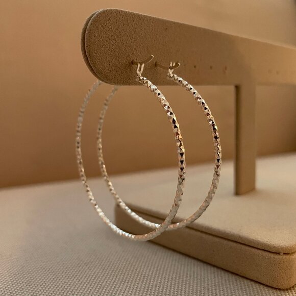 NWT Sandra Diamond Cut Hoops 50mm // Sterling Silver - Picture 3 of 5